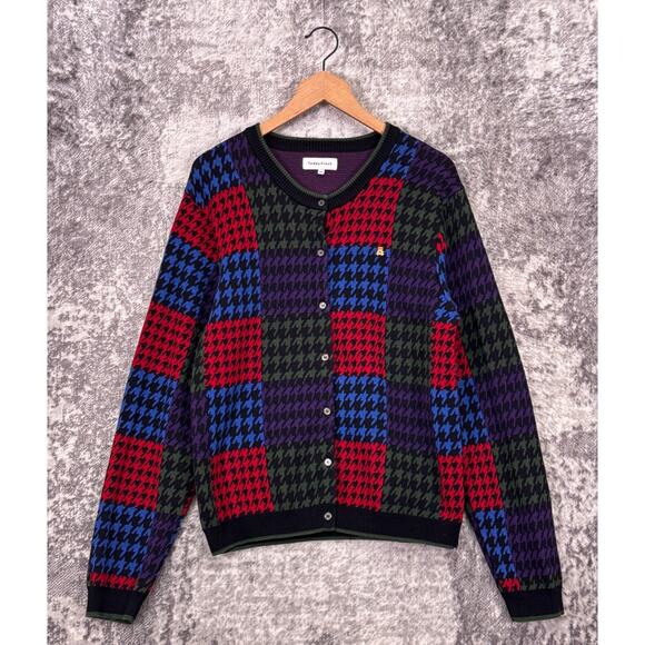 Teddy Fresh Sweater 2XL Womens Houndstooth Knit Long Sleeve Cardigan - Picture 1 of 8